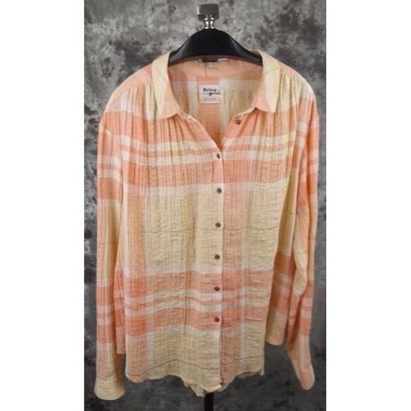 Anthropologie Cotton Gauze Blouse Top Size 12 Peach Cream Gold Holding Horses - Picture 2 of 5